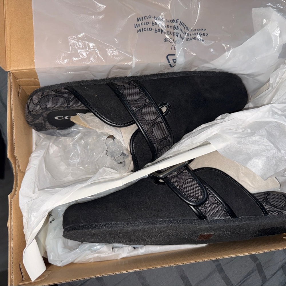 Coach Black Suede Clogs with Silver Buckle - Picture 8 of 8